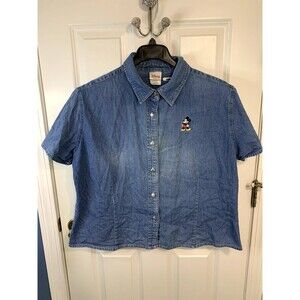 Vintage Disney Mickey Mouse Short Sleeve Denim Shirt Size XXL